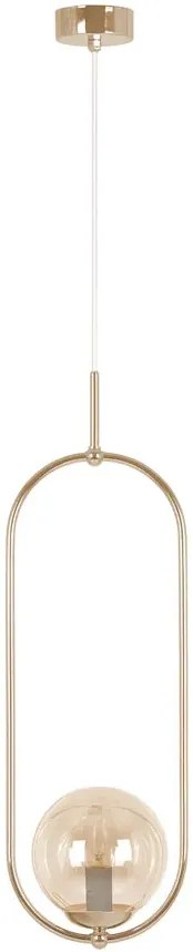 Złota nowoczesna lampa wisząca z bursztynowym kloszem - A668 D6-W83