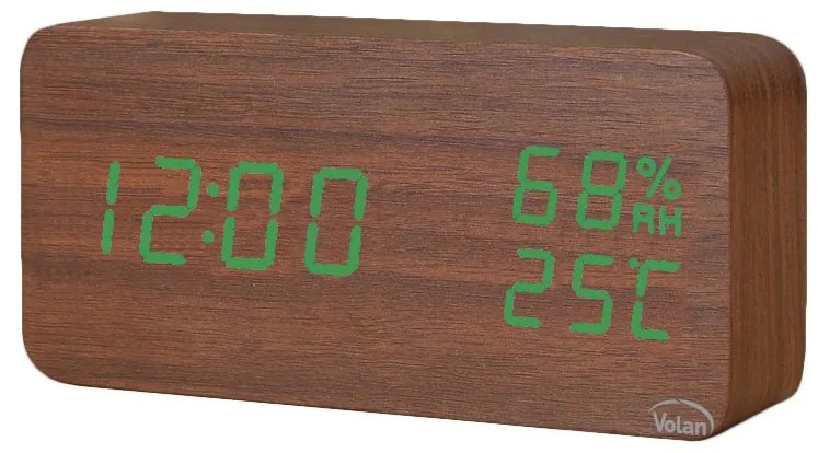 Zegar budzik elektroniczny led drewniany stojący - data termometr higrometr