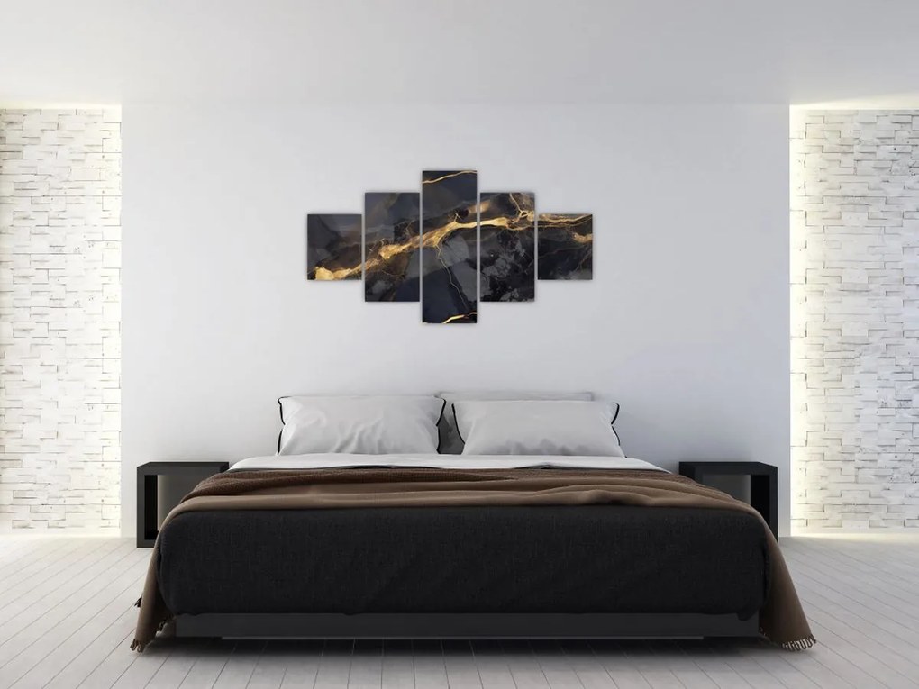 Obraz - Czarny - złoty dekor (125x70 cm)