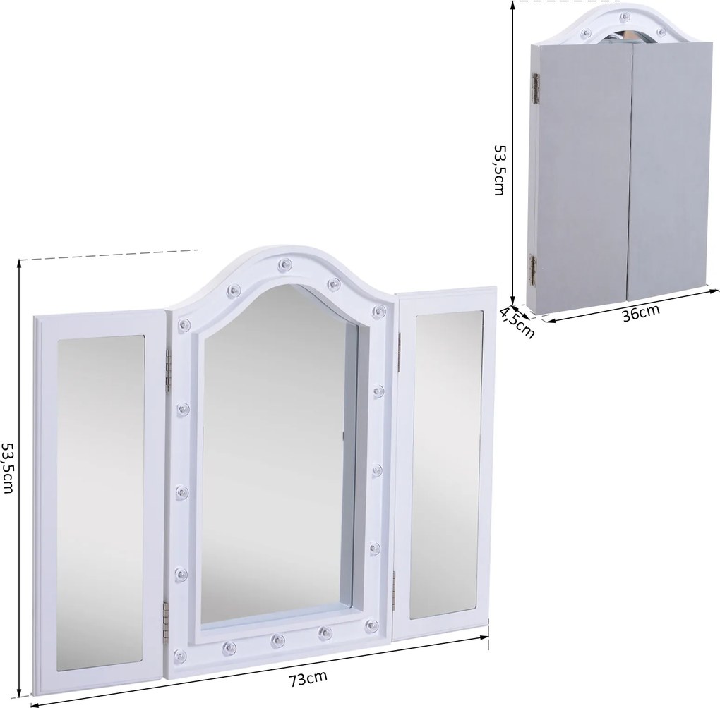 Homcom® lustro do makijażu kosmetyczne 16 lampek led usb/baterie białe