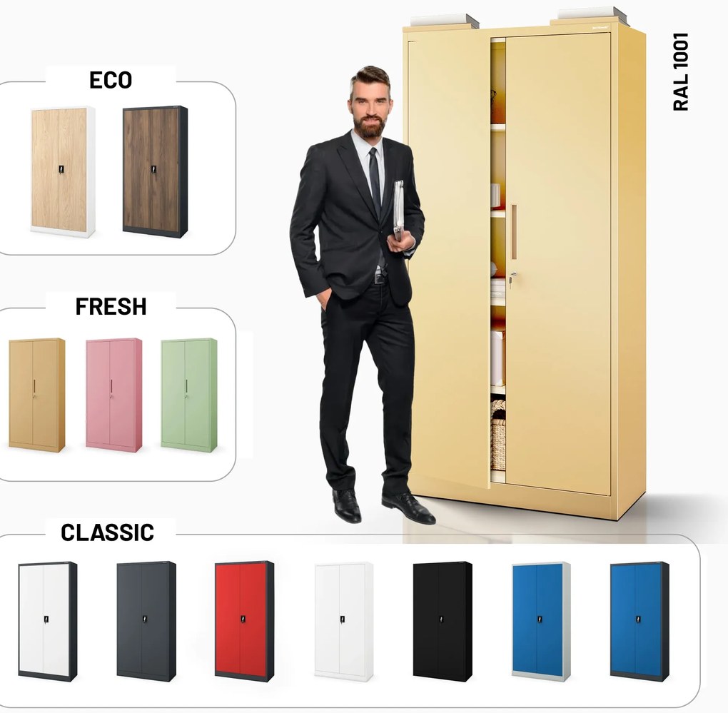 Szafa biurowa na dokumenty z zamkiem beżowa: Fresh Style JAN, 900 x 1850 x 400 mm