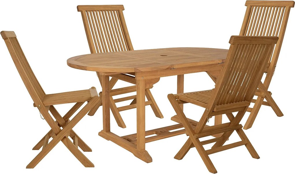 Zestaw mebli ogrodowych z drewna tekowego : rozkładany stół dł.120 / 170 cm i 4 składane krzesła - Jasny naturalny - BYBLOS II od MYLIA