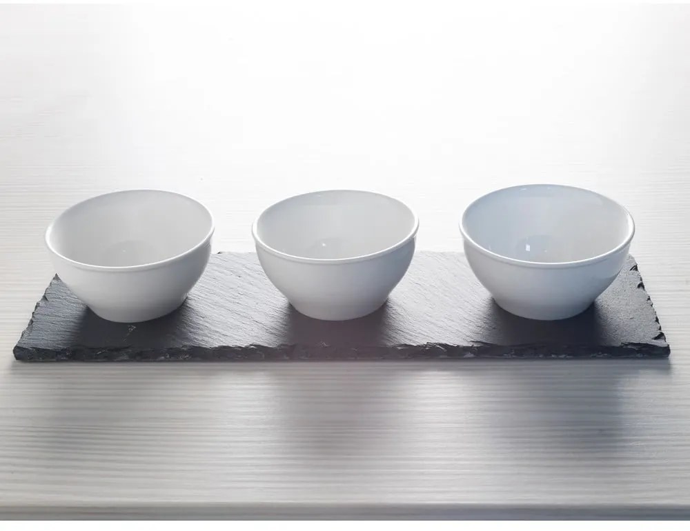 Zestaw 3 białych porcelanowych miseczek do dipów z podstawką Mikasa