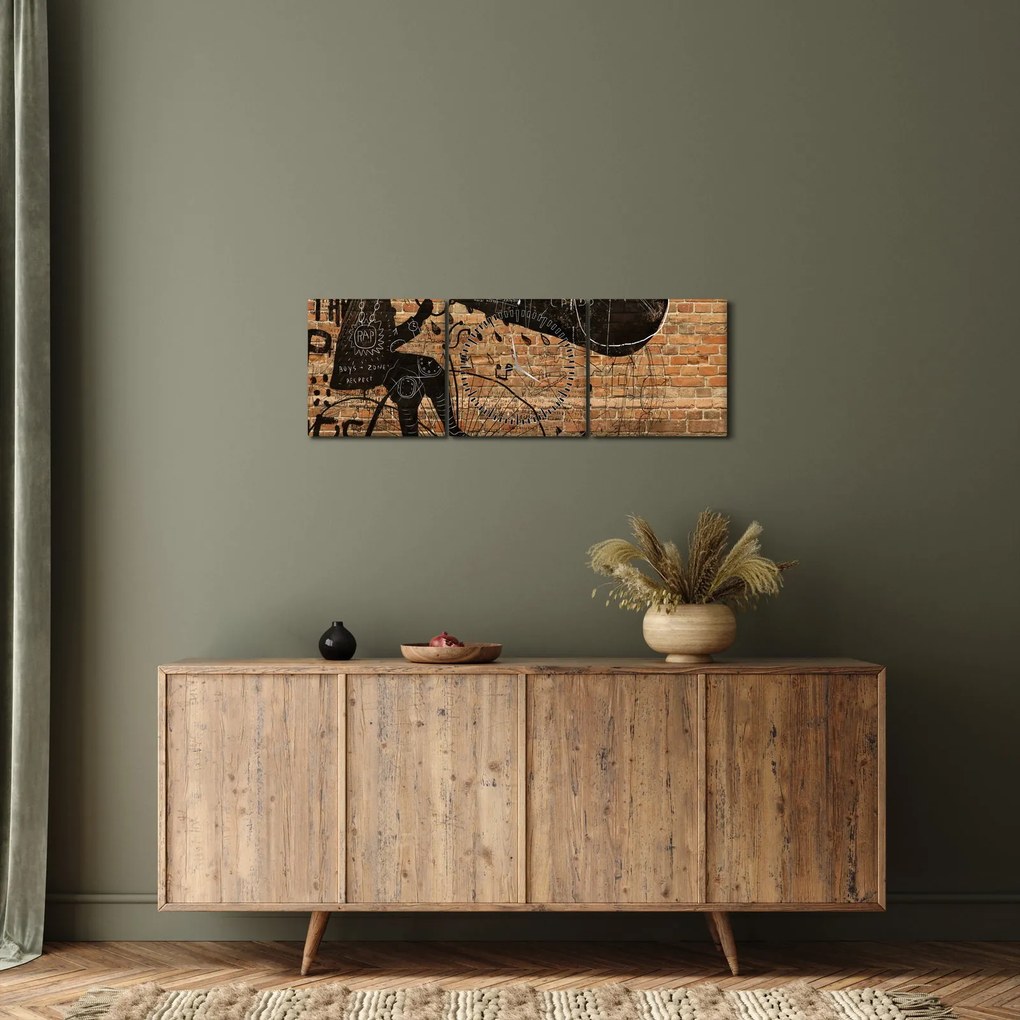 Obraz - Mężczyzna na rowerze w stylu Banksy (z zegarem) (90x30 cm)