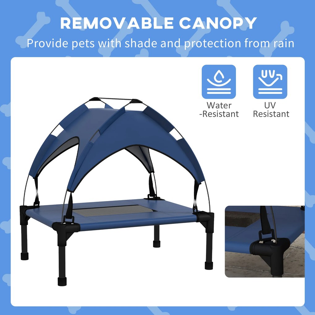 PawHut Legowisko dla Psa z Baldachimem, Zewnętrzne, Przenośne, Wodoodporne, do 30 kg, 61 x 46 x 63 cm, Ciemnoniebieskie