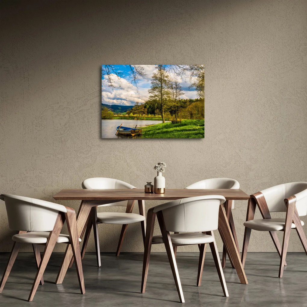 Obraz łodzi nad jeziorem (70x50 cm)