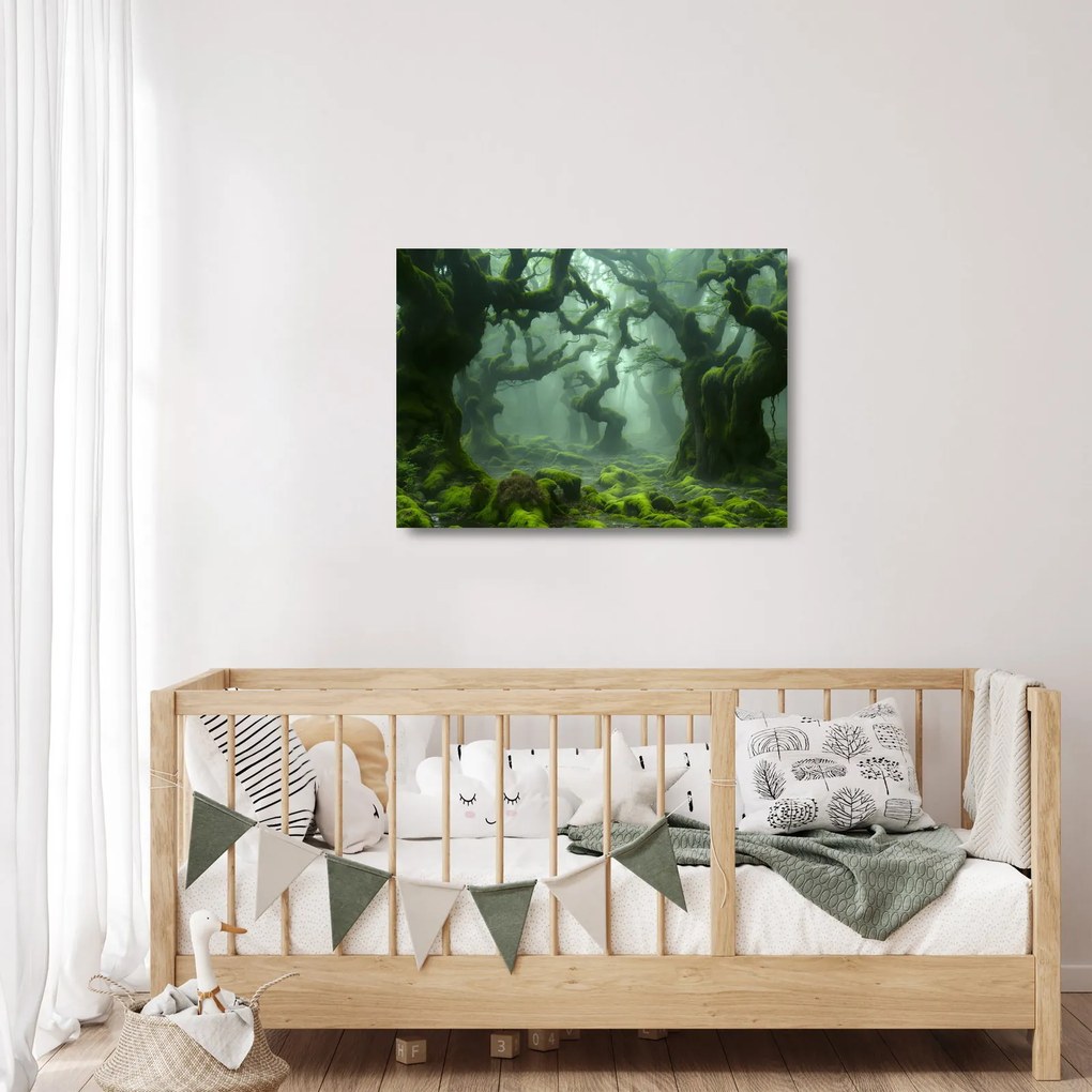 Obraz na szkle - Las porośnięty mchem (70x50 cm)