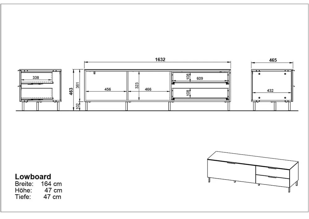 Szara szafka pod TV w dekorze dębu 164x47 cm California – Germania