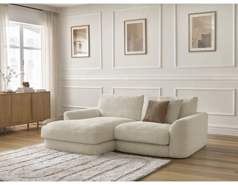 Beżowy narożnik z tkaniny szenilowej (lewostronny/z szezlongiem) Leonore – Bobochic Paris