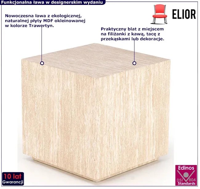 Minimalistyczna kwadratowa ława trawertyn D8-S71