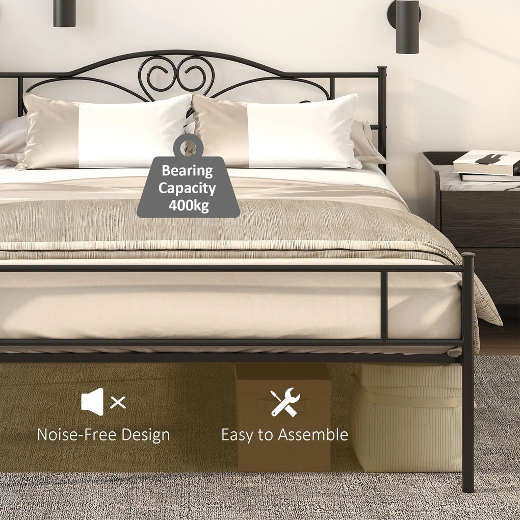 HOMCOM Rama łóżka metalowa z zagłówkiem, udźwig 300 kg, 145L x 211B x 106H cm, Schwarz