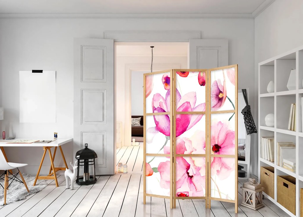 Parawan japoński Kwiaty 135x172 cm 3-częściowy biały ARTGEIST B