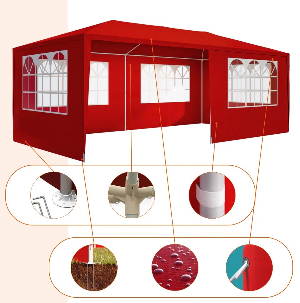 Namiot imprezowy NEAPOL, 3x6m, czerwona Jurhan