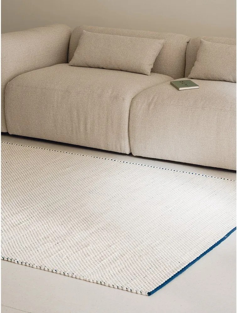 Niebieski/beżowy wełniany chodnik tkany ręcznie 80x170 cm Lenu – noo.ma