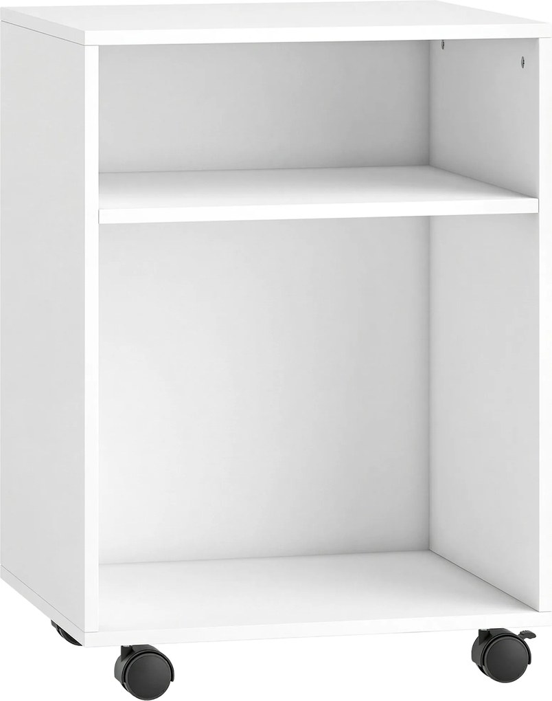 HOMCOM Stojak na drukarkę z 2 otwartymi półkami i kółkami z blokadą do biura, domu, faksu, skanera, 40 x 35 x 56 cm, biały | Aosom PL
