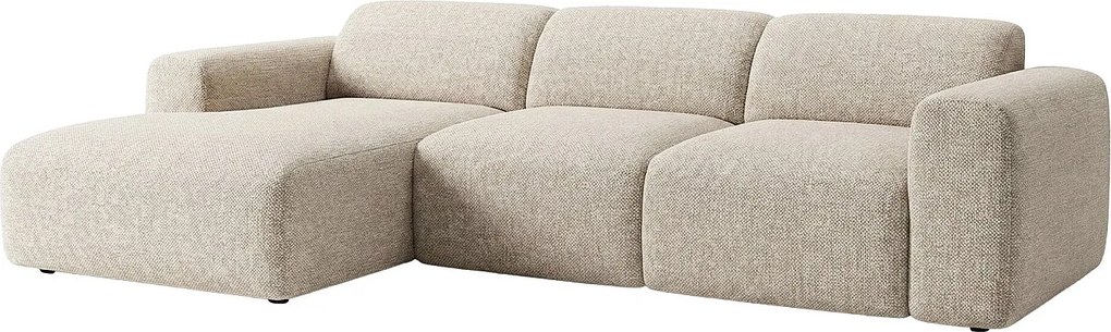 Kanapa narożna duża lewostronna z elektryczną wysuwaną siedziskiem z beżowej tkaniny POGNI marki Maison Céphy