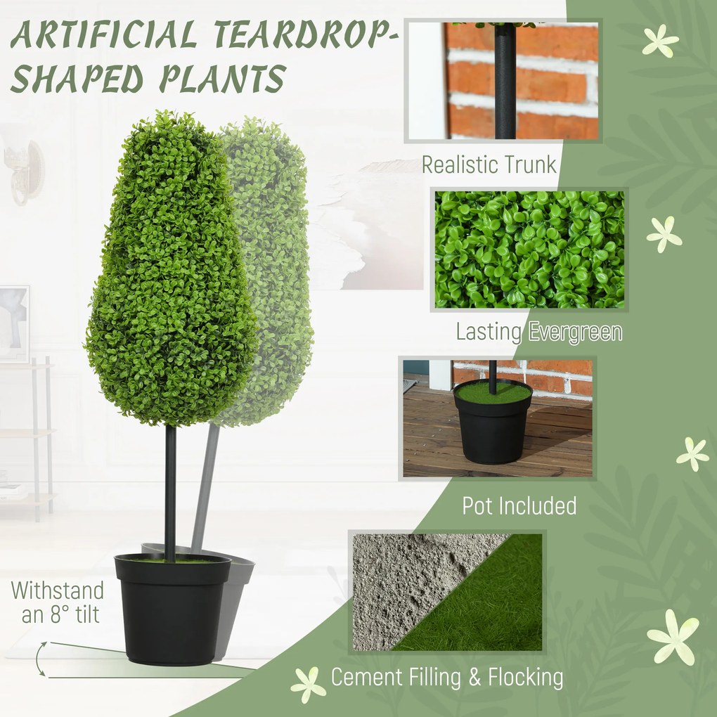 HOMCOM Zestaw 2 Sztucznych Roślin Bukszpanowych 90 cm w Kształcie Łez, Sztuczne Rośliny w Donicy - Nowoczesna Dekoracja