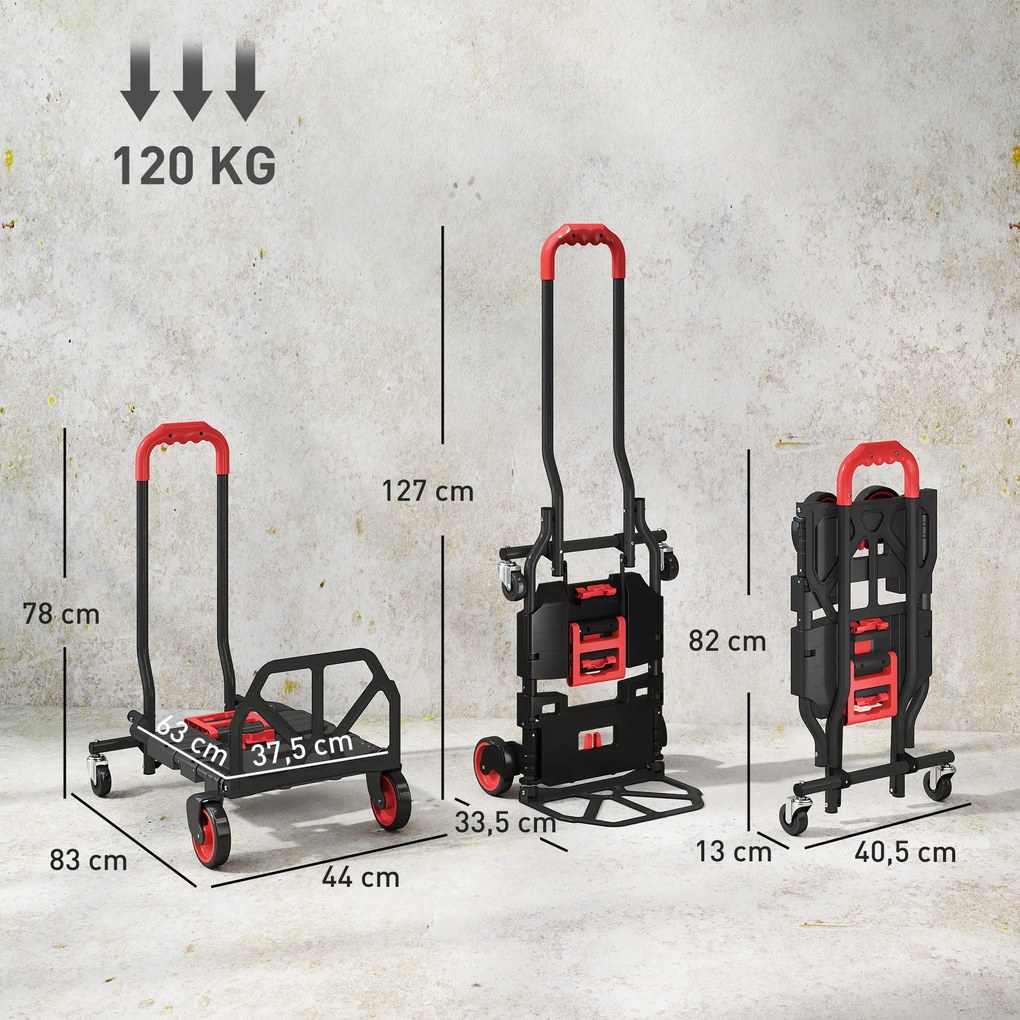 HOMCOM 2-w-1 wózek platformowy i wózek ręczny składany z kółkami skrętnymi, uchwytem, stalowy do 120 kg | Aosom PL