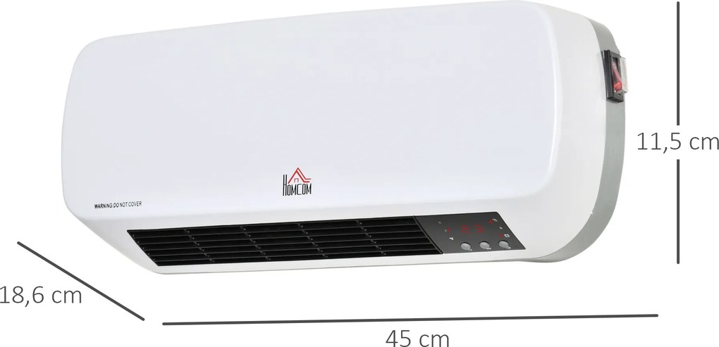 HOMCOM Grzejnik ścienno-2000W z pilotem zdalnego sterowania 2 tryby grzania wyświetlacz LED timer 12h do łazienki