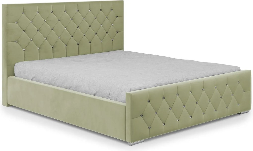 DomoHome - Trwałe łóżko tapicerowane Mona I, nowoczesny design, pojemna skrzynia, łatwa w pielęgnacji tkanina 140x200 cm, seledynowy