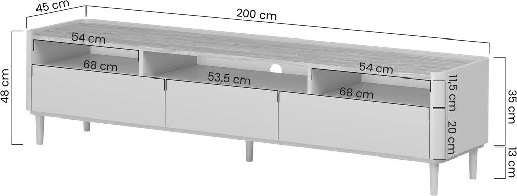 Szafka RTV Elivo 200 cm na nóżkach - eukaliptus / dąb baltic dune