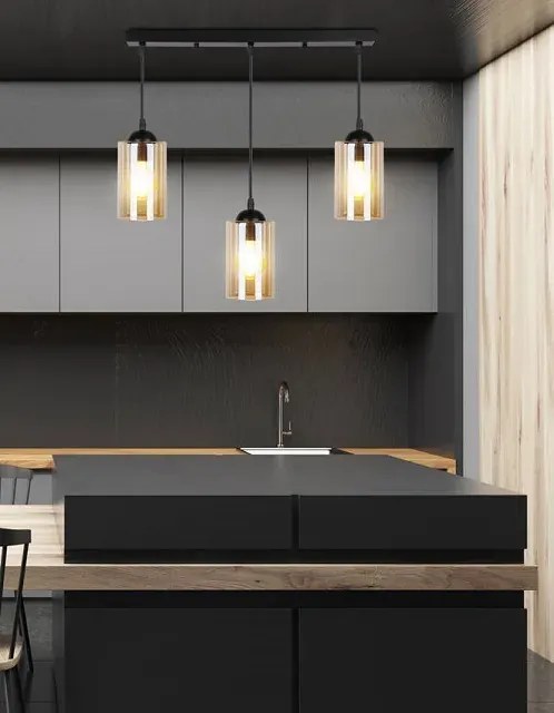 Nowoczesna lampa wisząca na listwie trzy brązowe klosze - 2X V142 M5-A66