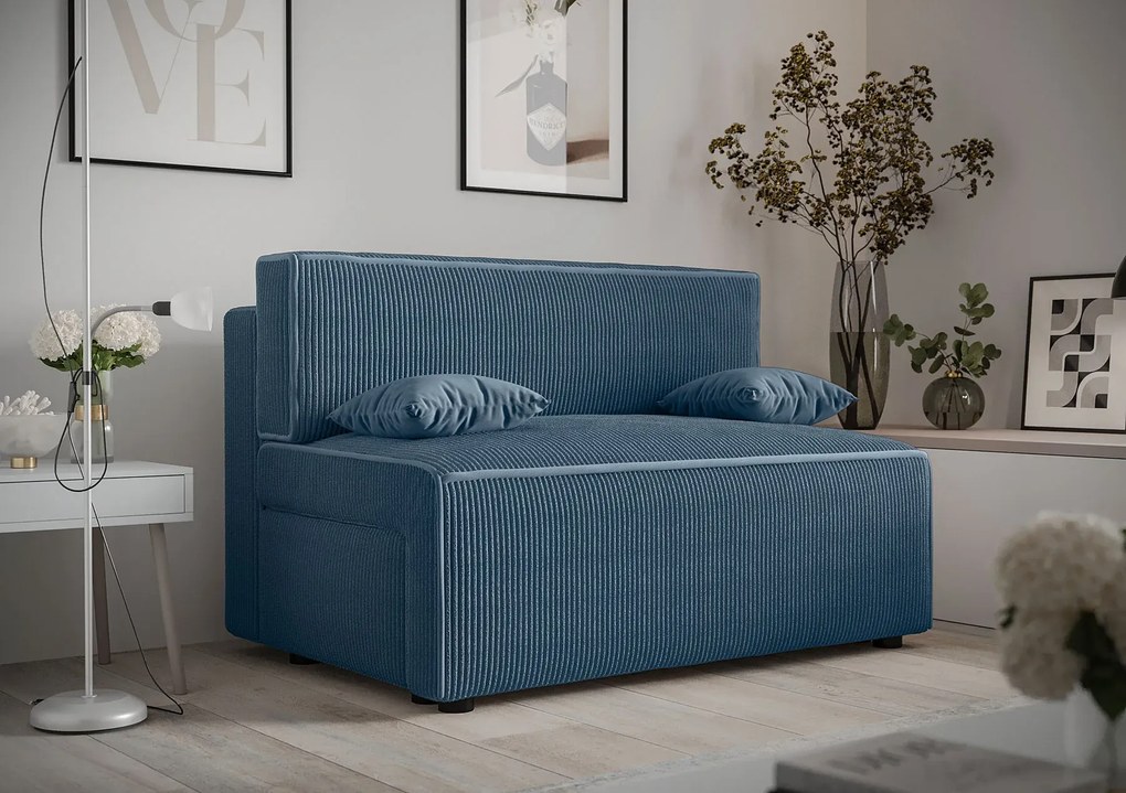 Niebieska tapicerowana sofa rozkładana K4-H47