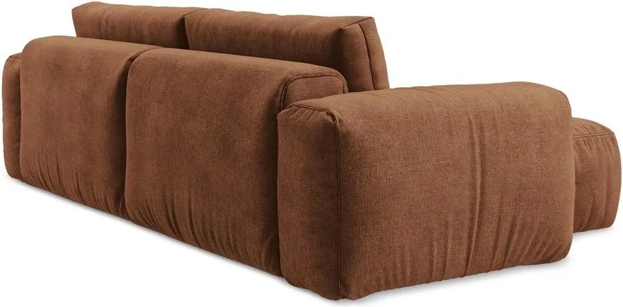 Rozkładany narożnik z tkaniny szenilowej (lewostronny/z szezlongiem) w kolorze terakoty Kuki – Makamii