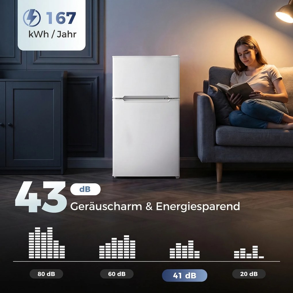 HOMCOM Mini lodówka z zamrażalnikiem 2-drzwiowa z regulowanym termostatem mała lodówka na napoje 90 l biały | Aosom PL
