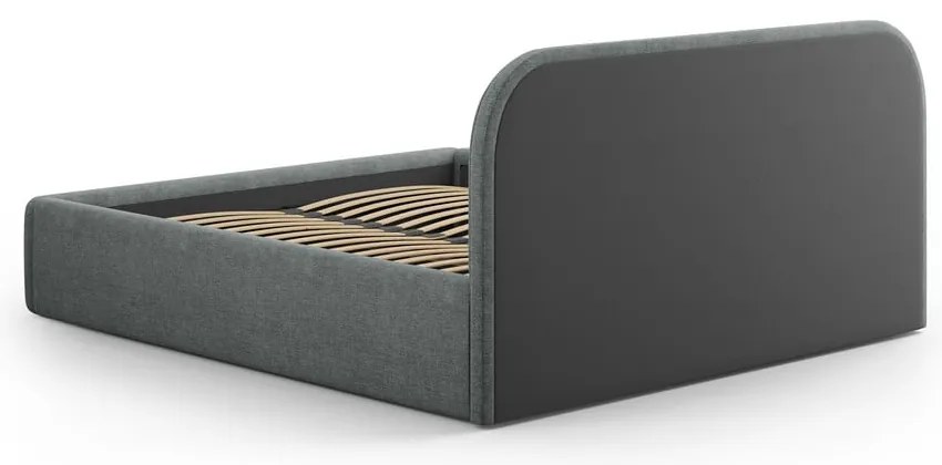 Ciemnoszare tapicerowane łóżko dwuosobowe ze schowkiem ze stelażem 160x200 cm Juno – Windsor &amp; Co Sofas