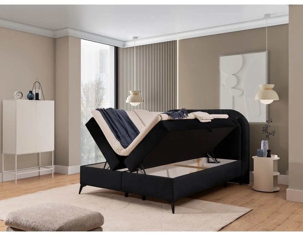 Czarne łóżko kontynentalne ze schowkiem 180x200 cm Ornes – Ropez