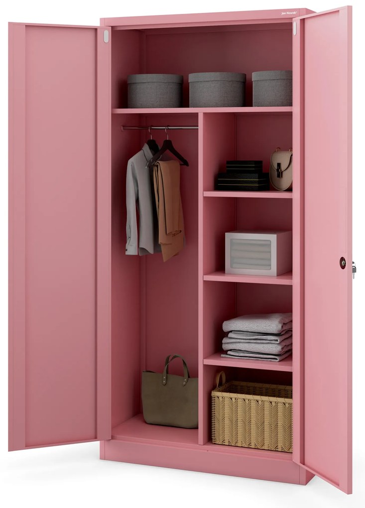 Szafa gospodarcza zamykana DAWID, 900 x 1850 x 450 mm, Fresh Style: pudrowy róż