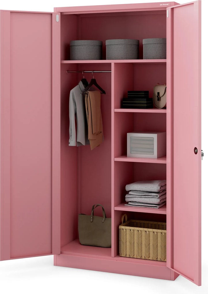 Szafa metalowa wielofunkcyjna zamykana: Fresh Style DAWID, 900 x 1850 x 450 mm, pudrowy róż