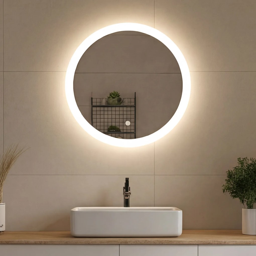 Okrągłe lustro łazienkowe podświetlane ledowo 60\80 cm z Dual color, Włącznik dotykowy