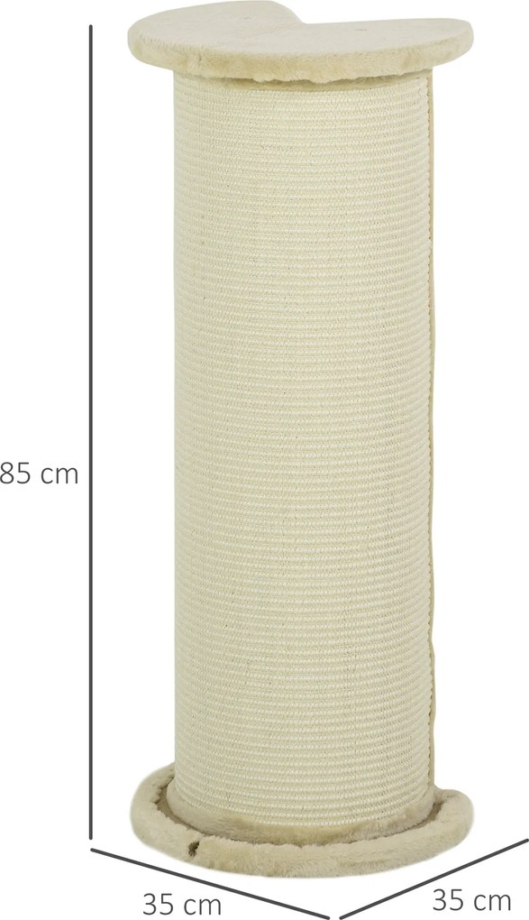 PawHut Drapak Narożny dla Kotów Oszczędność Miejsca Kremowy 35x35x85cm Idealny do Małych Mieszkań | Aosom PL