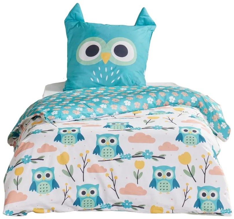 Pościel dziecięca 140x200 cm LAZY MORNING, bawełniana, poszewka z uszkami