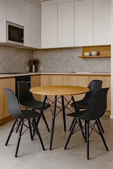 Okrągły stół dąb 80 cm w zestawie z 4 krzesłami do jadalni - Nadikos 5X 2 kolory
