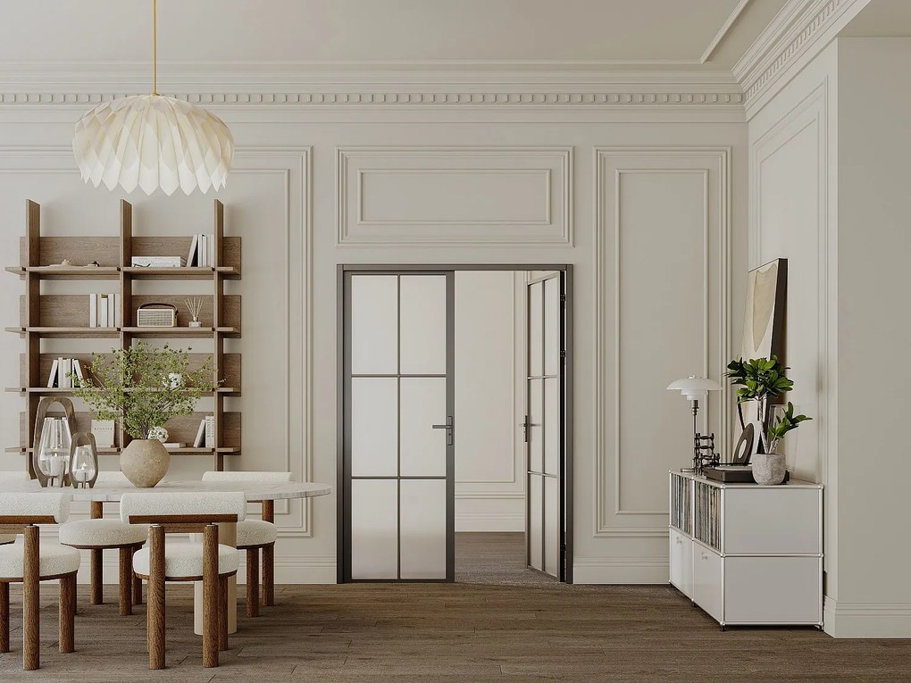 Drzwi kompletne 2-skrzydłowe z aluminium i matowego szkła - 2 x wys. 204 x szer. 93 cm - Czarny - SEROTO