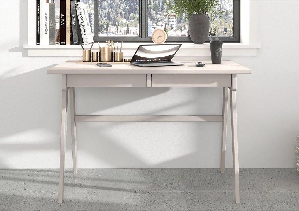 Drewniane bukowe biurko z szufladami Visby EDDA / białe