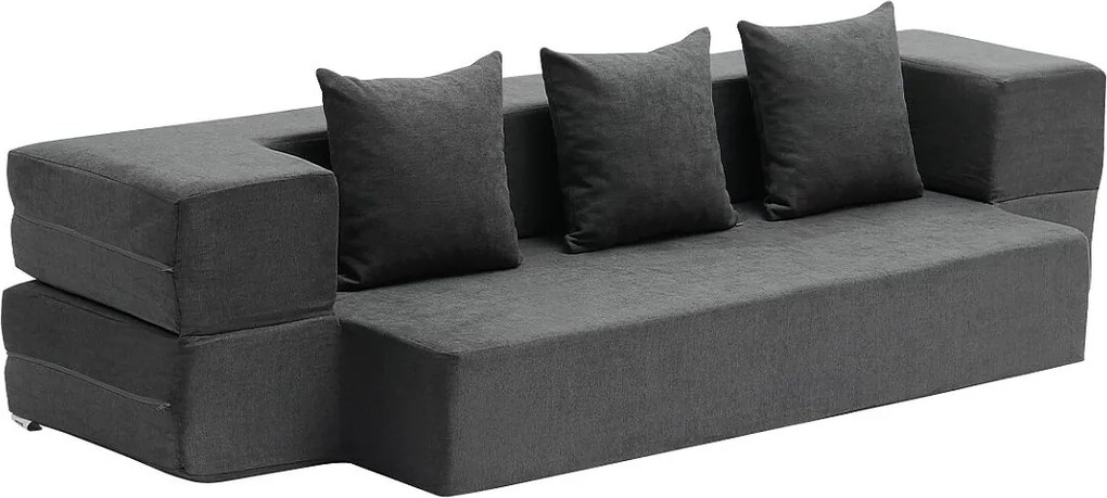 Nowoczesna Sofa Rozkładana, SucceBuy 3 w 1 Rozkładana Sofa Rozkładana z 3 Poduszkami do Łóżka Pojedynczego Ciemnoszary