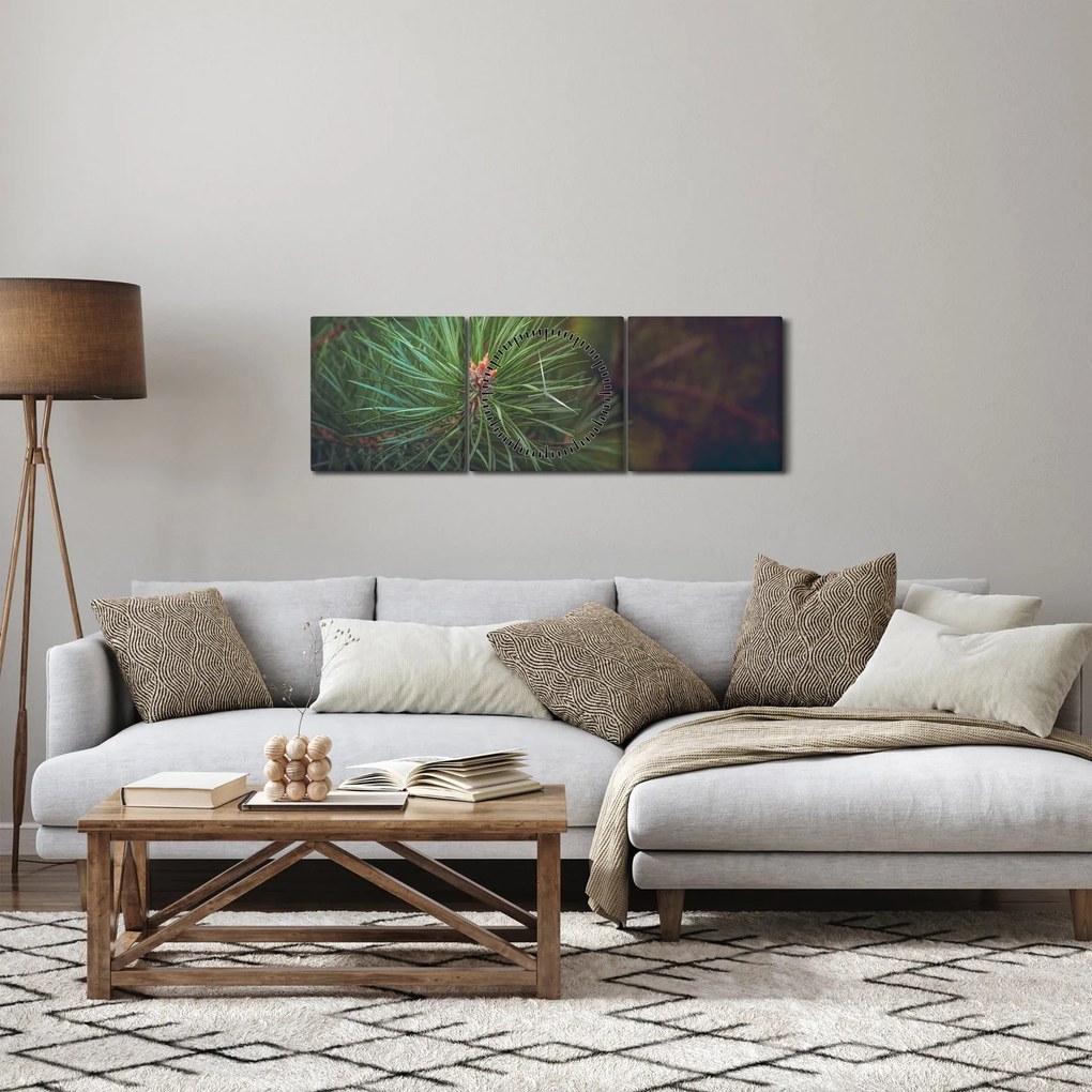 Obraz - Detal sosny (z zegarem) (90x30 cm)