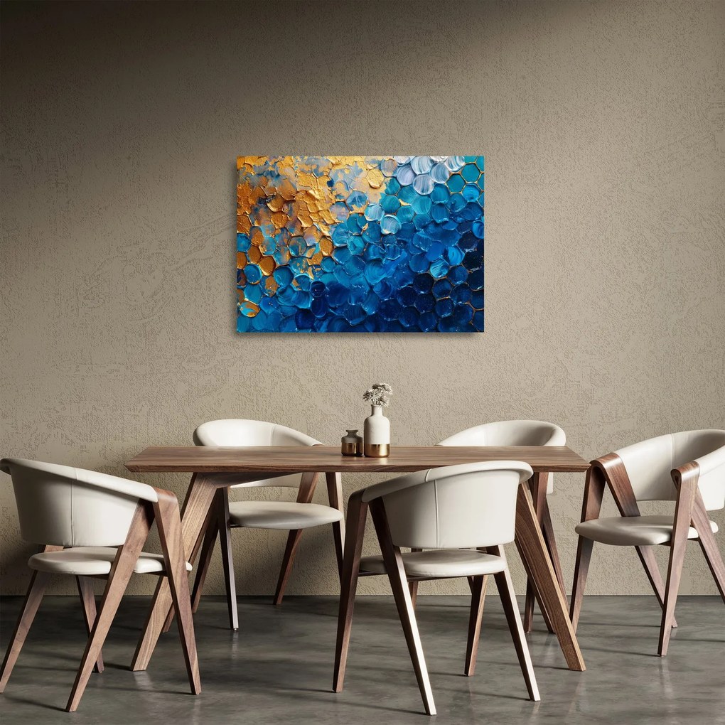 Obraz na szkle - Niebiesko-złoty obraz (70x50 cm)
