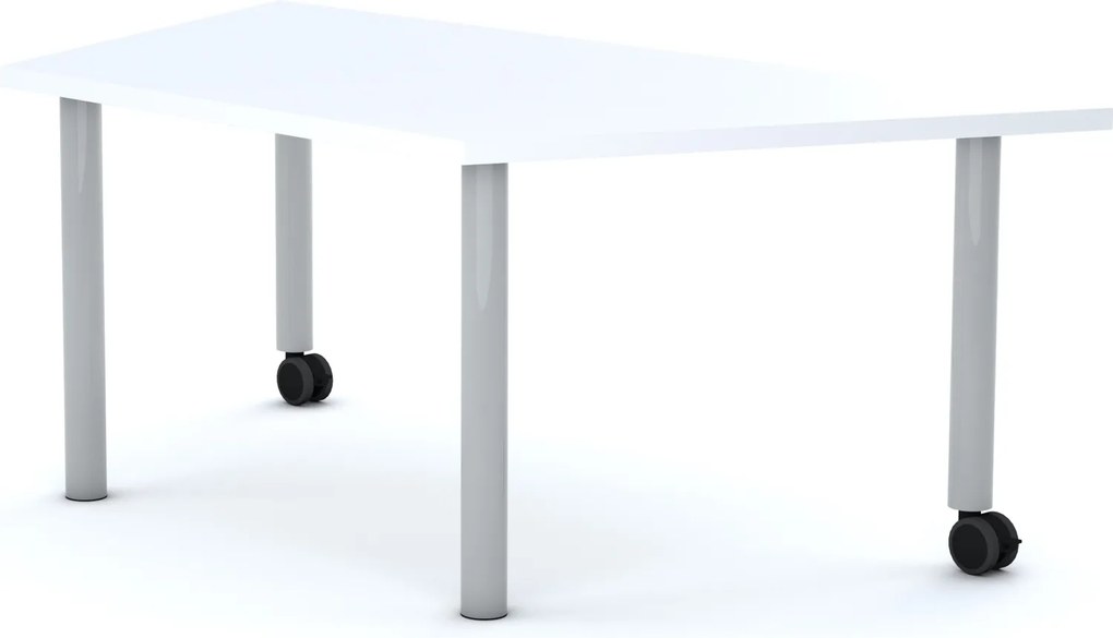 Stół szkolny z kółkami Move trapez 140x75 cm, rozmiar 4-6, blat biały / nogi szare