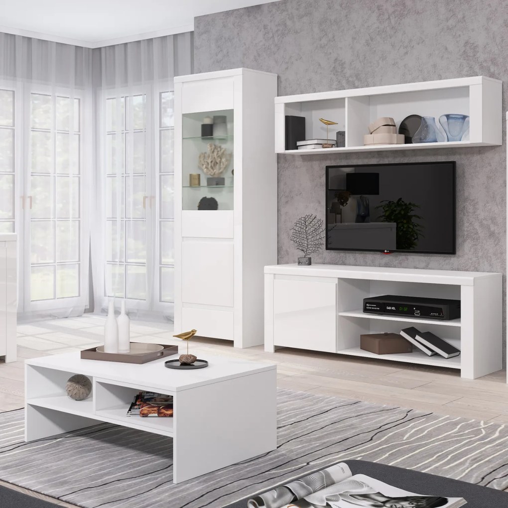 Ława z Półką do Salonu FLARE 90 cm Biała Nowoczesna