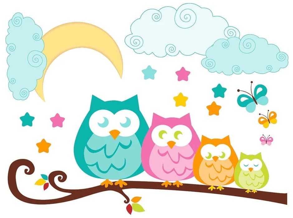 Dziecięca naklejka ścienna Ambiance Owls in family
