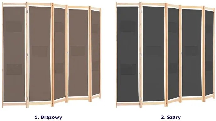 Szary 5 panelowy parawan z drewnianą ramą - Rivion