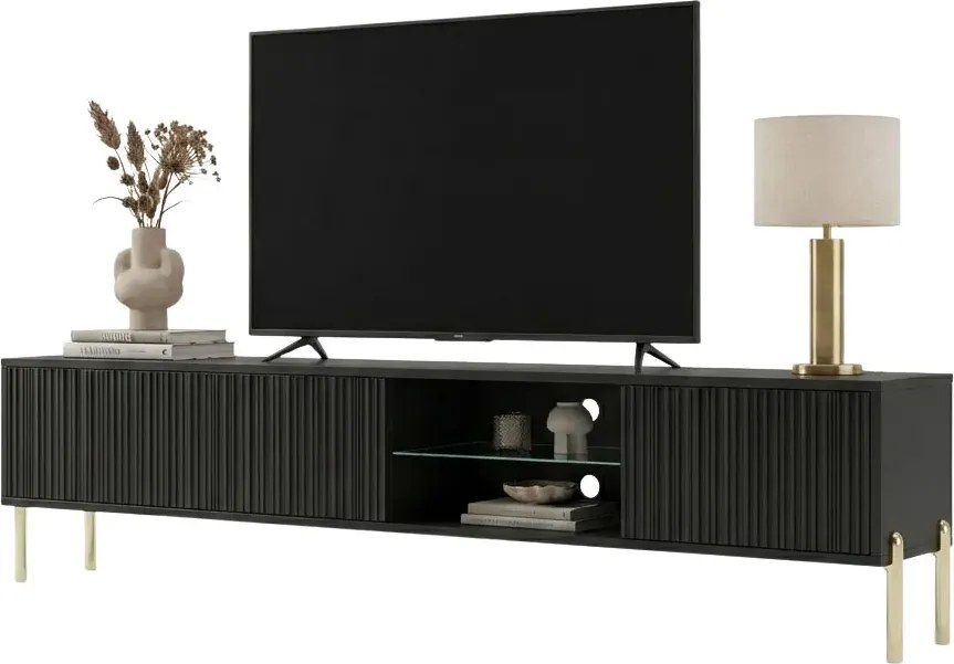 Czarna szafka RTV na złotych nóżkach 175 cm R8-E51