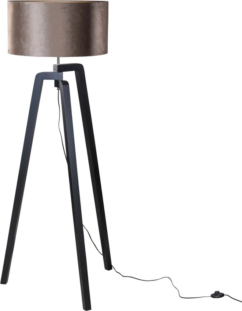 Lampa podłogowa czarna z brązowym aksamitnym abażurem 50 cm - Puros