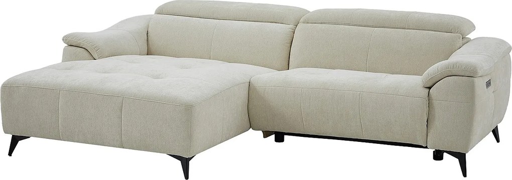 Kanapa narożna lewostronna z elektryczną funkcją relaks z teksturowanej tkaniny w kolorze beżowym CLIMOTA