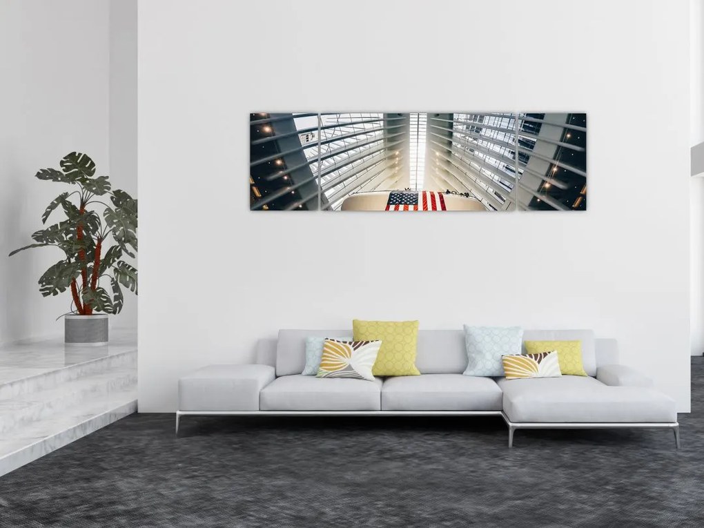 Obraz budynku z flagą USA (170x50 cm)